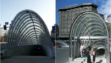 Zejście do podziemnego przejścia w Białymstoku, obok zejście do metra w Bilbao Zejście do podziemnego przejścia w Białymstoku, obok zejście do metra w Bilbao