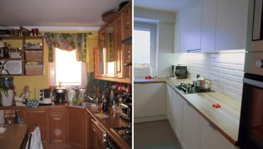 Kuchnia przed metamorfozą i po. wystrój wnętrz, aranżacja wnętrz, kuchnia