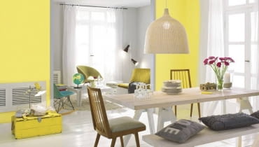 Szary z żółtym. Wnętrza, łączenie kolorów, kolor we wnętrzu