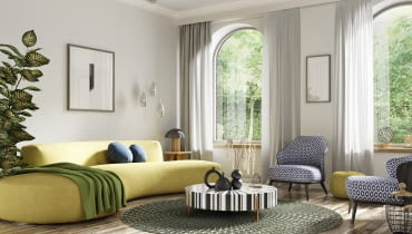 Mieszkanie z żółto-niebieskimi dodatkami