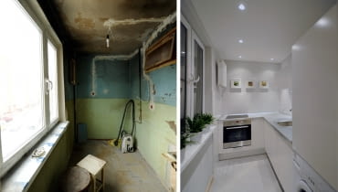 Kuchnia przed metamorfozą i po niej. wąska kuchnia, metamorfoza wnętrz,