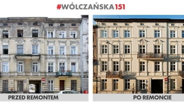Kamienica przy ul. Wólczańskie 151 wyremontowana w ramach programu "Mia100 Kamienic" - stan przed i po przeprowadzeniu prac Kamienica przy ul. Wólczańskie 151 wyremontowana w ramach programu "Mia100 Kamienic" - stan przed i po przeprowadzeniu prac