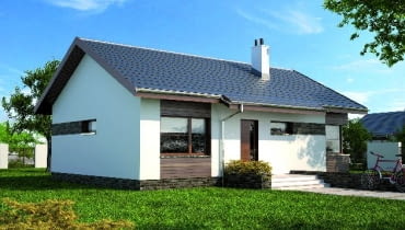 Wizualizacja elewacji frontowej, wykończona tynkiem i okładziną z drewna projekt domu