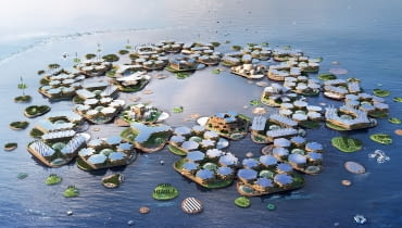 Oceanix City - pływające miasto. Proj. BIG (Bjarke Ingels Group). Oceanix City - pływające miasto. Proj. BIG (Bjarke Ingels Group).
