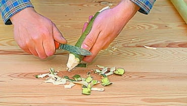 Kiczkę robimy z kawałka kija długości 15-17 cm i grubości 3-4 cm. Potrzebny będzie jeszcze tak samo gruby patyk na podkładkę i kij do odbijania. Kiczkę robimy z kawałka kija długości 15-17 cm i grubości 3-4 cm. Potrzebny będzie jeszcze tak samo gruby patyk na podkładkę i kij do odbijania.