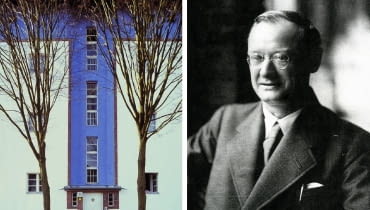Z lewej: Osiedle-Podkowa (Hufeisensiedlung) w Britz, z lat 1925-1930, projektu Brunona Tauta; Z prawej: Bruno Tatu Z lewej: Osiedle-Podkowa (Hufeisensiedlung) w Britz, z lat 1925-1930, projektu Brunona Tauta; Z prawej: Bruno Tatu