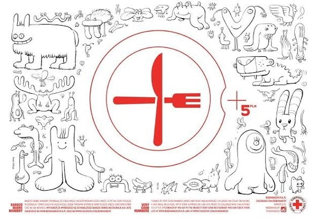 Bardzo Dobre Maniery - podkładka autorstwa Tomka Leśniaka. podkładka, Bardzo Dobre Maniery, PCK, polscy rysownicy, polscy ilustratorzy