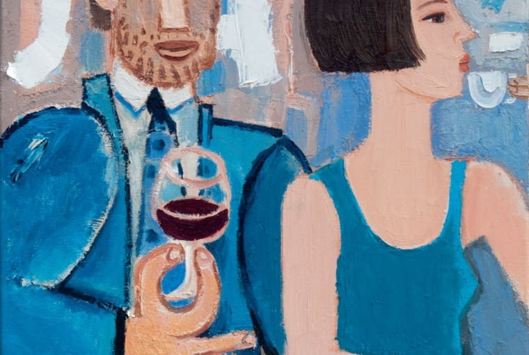 Kawa i wino, 2013 r., 50 x 60 cm, olej na płótnie. obrazy, krzysztof kokoryn