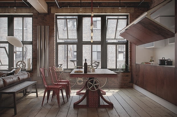 Mieszkanie w industrialnym stylu - 47 m2; proj. Nordes Design Gropu mieszkanie w stylu loft, mieszkanie loft, kawalerka loft, mieszkanie w industrialnym stylu, małe mieszkanie