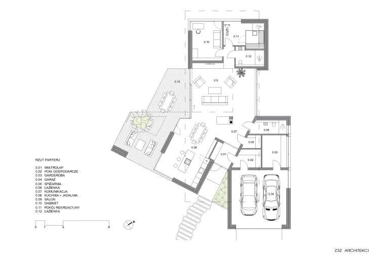 Dom z Obróconym Sercem - rzut parteru. Proj. Z3Z ARCHITEKCI Dom z Obróconym Sercem - rzut parteru. Proj. Z3Z ARCHITEKCI