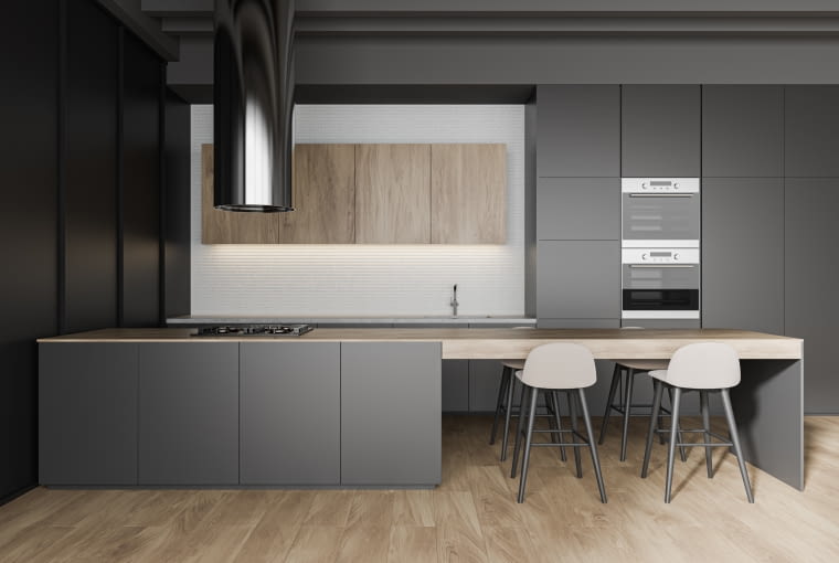 Szara kuchnia z drewnem