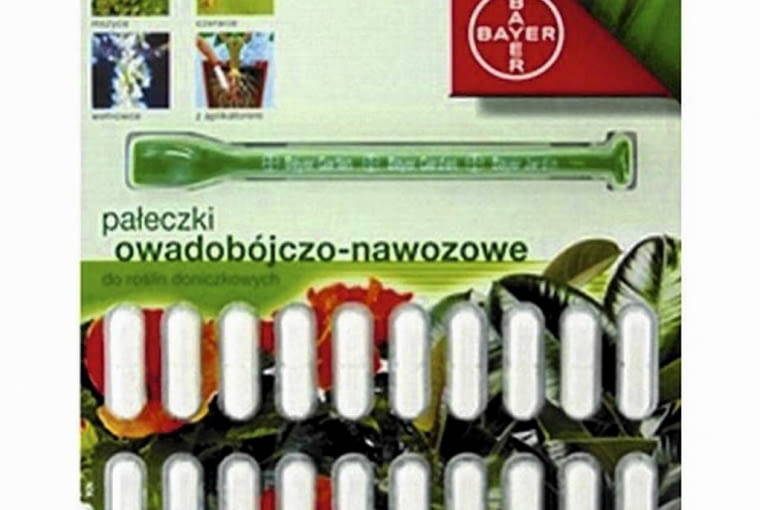 Owadobójczo-nawozowe pałeczki zwalczające szkodniki: Provado Combi Pin, Bayer.