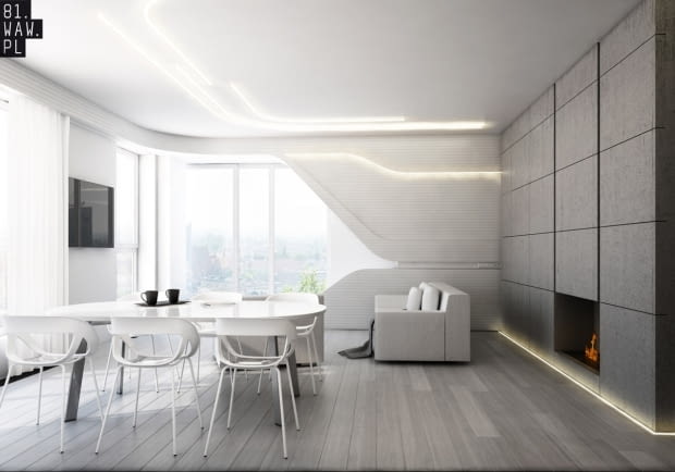 Mieszkanie z betonową kostką - salon. beton, mieszkanie, beton w mieszkaniu, nowoczesne mieszkanie