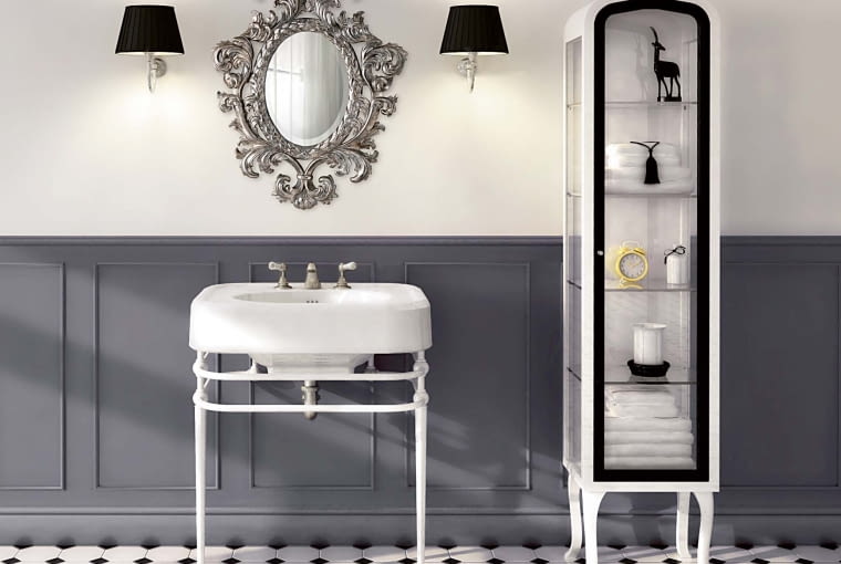 Na konsolce. Stylowy charakter można nadać łazience, umieszczając ceramiczną umywalkę na ażurowej, metalowej konsolce utrzymanej w duchu retro-industrialnym. Na zdjęciu konsola Memhis, Devon & Devon, devon-devon.com Na konsolce. Stylowy charakter można nadać łazience, umieszczając ceramiczną umywalkę na ażurowej, metalowej konsolce utrzymanej w duchu retro-industrialnym. Na zdjęciu konsola Memhis, Devon & Devon, devon-devon.com