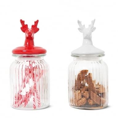 TIGER: szklany pojemnik (0,9 l) z uroczym jelonkiem na ceramicznej pokrywce. Cena: 15 zł. nowości, gadżety, TIGER, design, duński design, grudzień, dekokracje