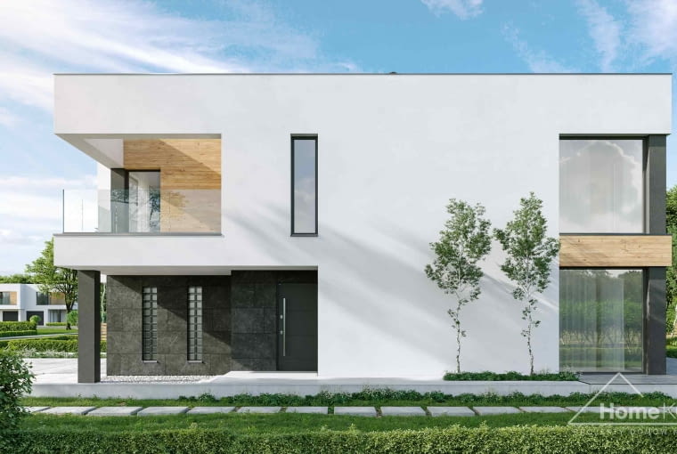 Bliźniak z płaskim dachem to pomysł na wygodne i niedrogie rodzinny dom.