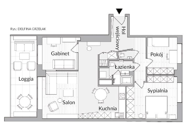 Rzut mieszkania 88 m2 w Warszawie. Projekt wnętrza przygotowała pracownia architektoniczna Mili Młodzi Ludzie - milimlodziludzie.com Rzut mieszkania 88 m2 w Warszawie. Projekt wnętrza przygotowała pracownia architektoniczna Mili Młodzi Ludzie - milimlodziludzie.com