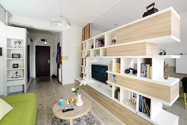 Mieszkanie w Arad - 40 m2; proj. Cristina Bordoiu małe mieszkanie, studio, kawalerka, pomysłowo urządzone mieszkanie