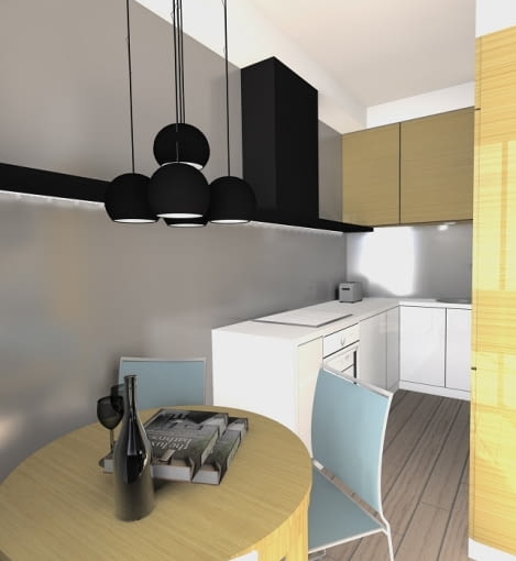 Salon z aneksem kuchennym 20m2, proj. arch. Łukasz Milewski, ARB+ Salon z aneksem kuchennym 20m2, proj. arch. Łukasz Milewski, ARB+