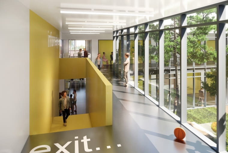 Liceum ogólnokształcące nr CLXIII w Wesołej - patio szkolne. Proj. plus3-architekci