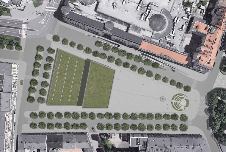 Nowy Rynek Kaliszu - wizualizacja z lotu ptaka. Proj. pracownia Roman Rutkowski Architekci Nowy Rynek Kaliszu - wizualizacja z lotu ptaka. Proj. pracownia Roman Rutkowski Architekci