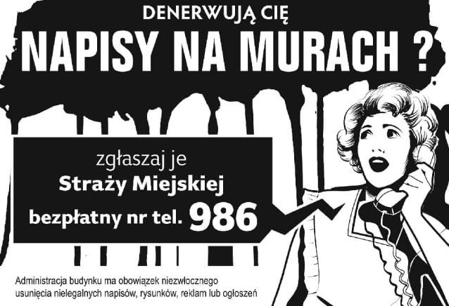 Walka z napisami na murach. Plakat, który każdy może zawiesić w swojej klatce dostępny jest na stronie Grupy Pewnych Osób. Grupa Pewnych Osób