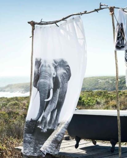 H&M Home: zasłona prysznicowa. Cena: 79,90 zł. H&M Home, łazienka, ręczniki, tekstylia, dodatki