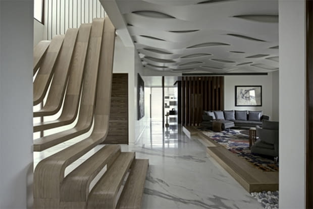 Eleganckie schody- wodospad schody, projekty, drewniane schody