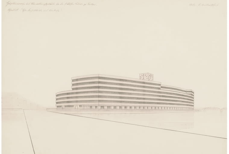 Wilhem Heinrich Deffke, projekt konkursowy głównej siedziby Straży Pożarnej i budynku administracyjnego urzędu miasta, 1927 Wilhem Heinrich Deffke, projekt konkursowy głównej siedziby Straży Pożarnej i budynku administracyjnego urzędu miasta, 1927