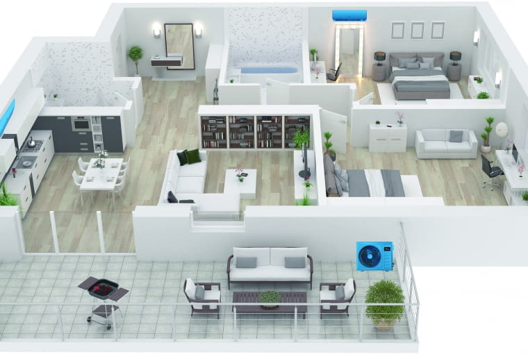 Jeśli planujemy w domu schładzanie temperatury w kilku pomieszczeniach, zalecaną opcją jest montaż systemu multisplit.  Co ważne jednostki wewnętrze mogą dziaFot.: LINDAB łać niezależnie od siebie