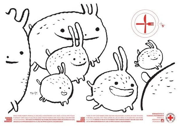 Bardzo Dobre Maniery - podkładka autorstwa Przemka Trusta Truścińskiego. podkładka, Bardzo Dobre Maniery, PCK, polscy rysownicy, polscy ilustratorzy