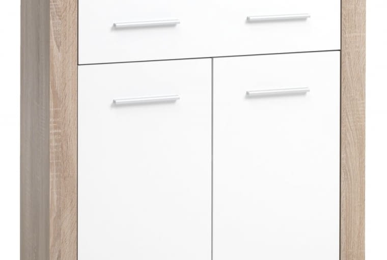JYSK: komoda FAVRBO z szufladą i dwoma drzwiami (sz.80 x w.88 x g.35 cm). Przeceniona z 299 zł na 200 zł. JYSK, zakupy, wyprzedaż, sprzedaż