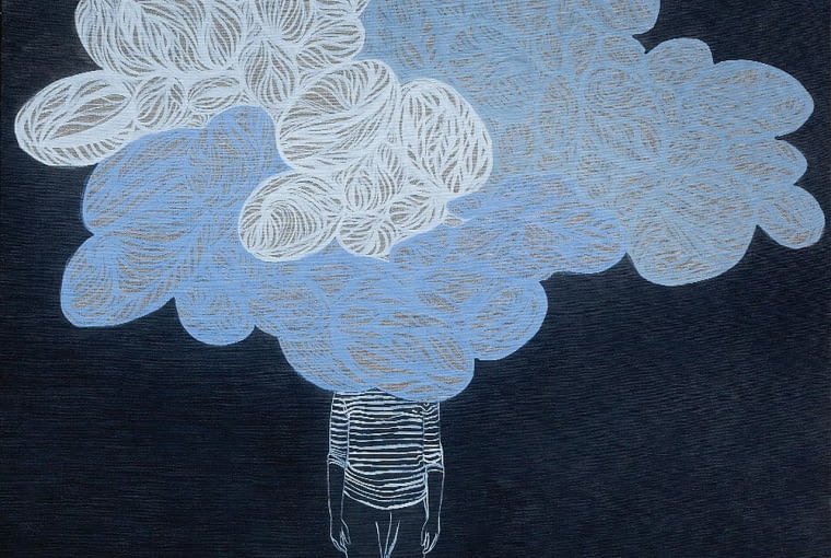 Chmura, 80 x 80 cm, tempera żółtkowa, płótno, 2013 r. agnieszka sandomierz, obrazy