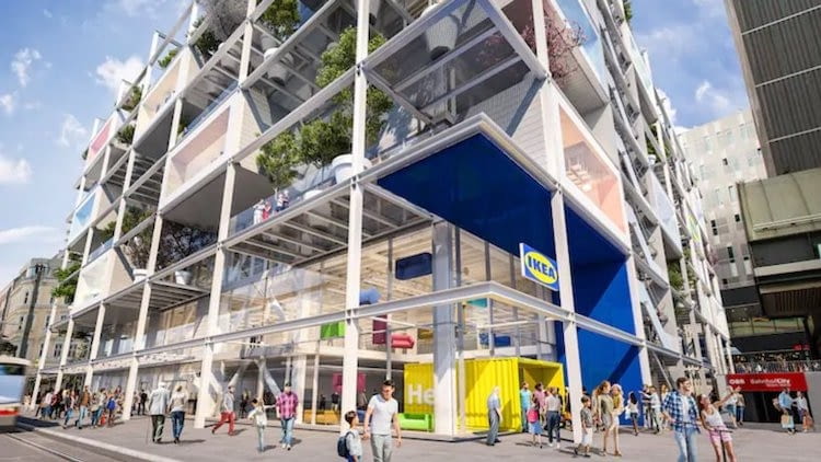 Sklep IKEA w Wiedniu przy Westbahnhof. Proj. Querkraft Achitekten
