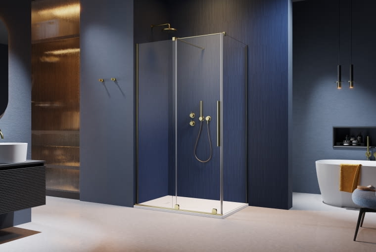 Łazienki z elementami w kolorze szczotkowanego złota Łazienki z elementami w kolorze szczotkowanego złota