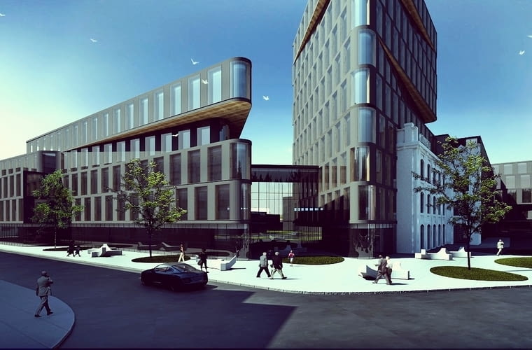 Wizualizacja nowej siedziby firmy Comarch, która powstanie na rogu ulic Jaracza i Uniwersyteckiej w Łodzi Wizualizacja nowej siedziby firmy Comarch, która powstanie na rogu ulic Jaracza i Uniwersyteckiej w Łodzi