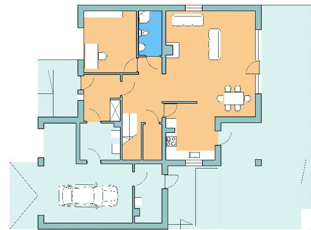 Dom z przestrzenią gospodarczą, rzut parteru