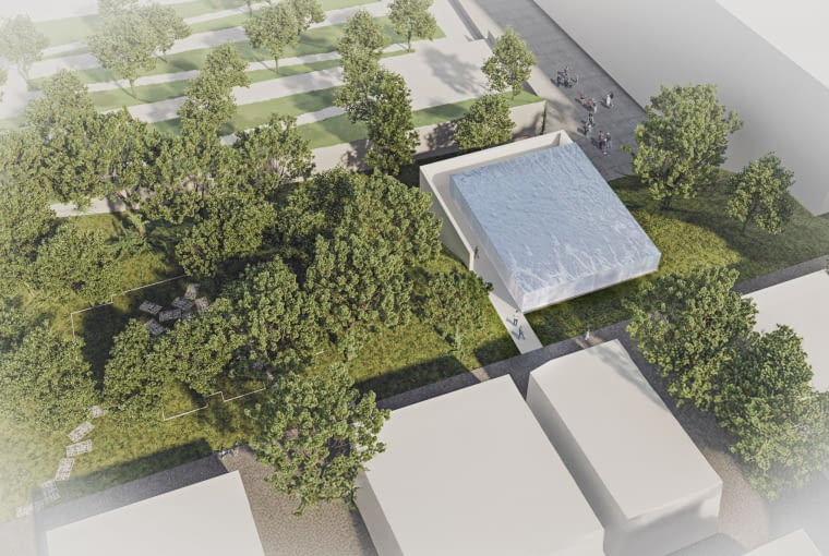Pawilon mykwy w Oświęcimiu. Proj. Nizio Design International. Wizualizacja - widok z lotu ptaka Pawilon mykwy w Oświęcimiu. Proj. Nizio Design International. Wizualizacja - widok z lotu ptaka