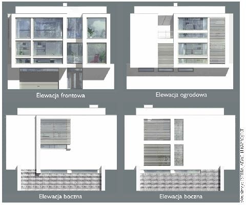 Widok elewacji, dom z dwupiętrową częścią dzienną