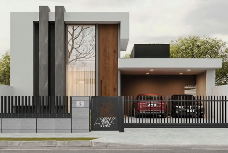 Przęsła w tym ogrodzeniu wyglądają niezwykle spektakularnie – profile jakby wyrastają  z podstawy, a w górnej części nie są połączone, co daje wrażenie lekkości i minimalizmu