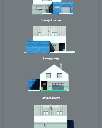 Dom z przestrzenią gospodarczą, widok elewacji