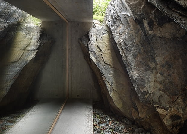 Concrete Cabin - betonowy domek w szwajcarskich Alpach; proj. Nikish Sano Walder Architects dom w Alpach, dom w górach, chatka w górach, domek w górach