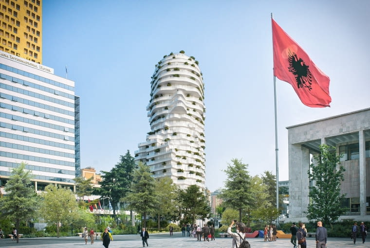 Tirana’s Rock / Głowa Skandenberga w Tiranie - wizualizacja. Proj. MVRDV Tirana’s Rock / Głowa Skandenberga w Tiranie - wizualizacja. Proj. MVRDV