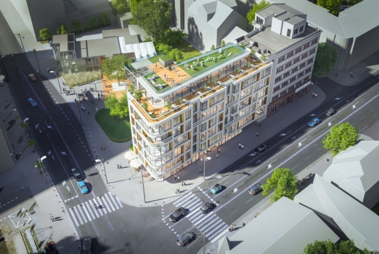 Wizualizacja budynku biurowo-usługowego w Gdyni, przy skrzyżowaniu ulic Świętojańskiej i 10 lutego. Proj. 3MA Wizualizacja budynku biurowo-usługowego w Gdyni, przy skrzyżowaniu ulic Świętojańskiej i 10 lutego. Proj. 3MA