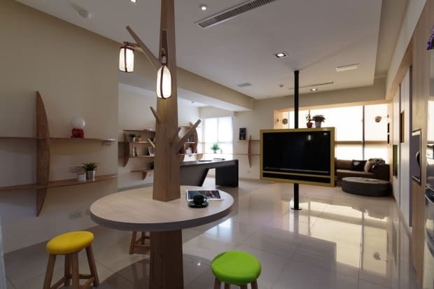 Nowoczesne mieszkanie na Tajwanie; proj. House Design nowoczesne mieszkanie, funkcjonalne mieszkanie, oryginalne mieszkanie, obrotowy telewizor