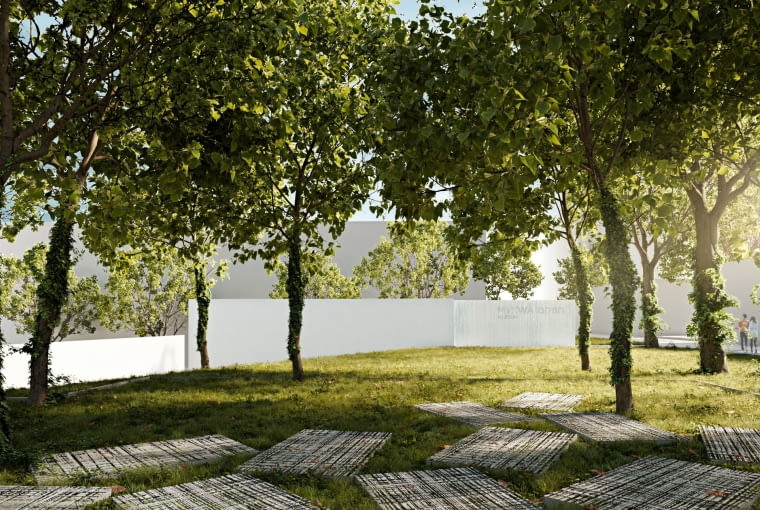 Pawilon mykwy w Oświęcimiu. Proj. Nizio Design International. Wizualizacja od strony parku Pawilon mykwy w Oświęcimiu. Proj. Nizio Design International. Wizualizacja od strony parku