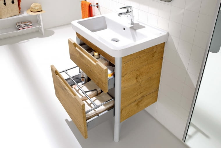 Szafka podumywalkowa UNIK, szer. 65 cm, 2 szuflady ułatwiające utrzymanie porządku, 1750 zł/z umywalką, Roca