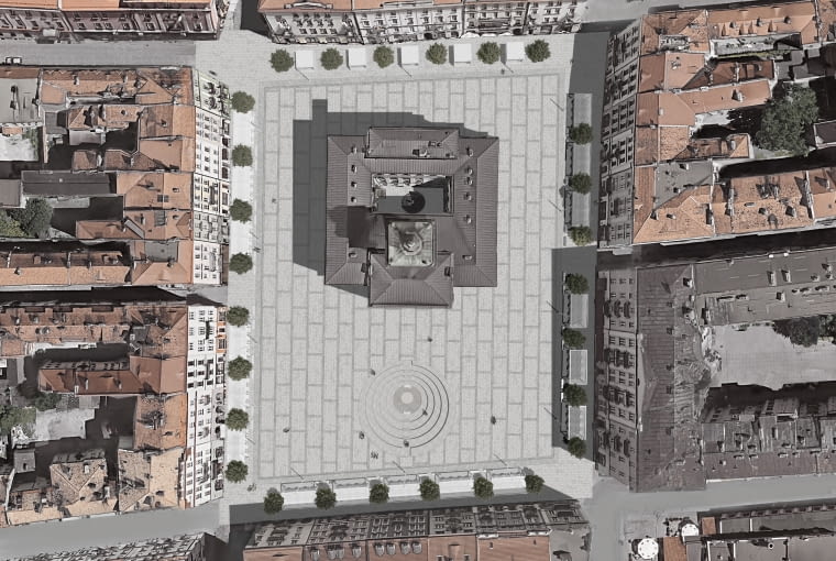 Rynek Główny w Kaliszu - wizualizacja z lotu ptaka. Proj. pracownia Roman Rutkowski Architekci Rynek Główny w Kaliszu - wizualizacja z lotu ptaka. Proj. pracownia Roman Rutkowski Architekci