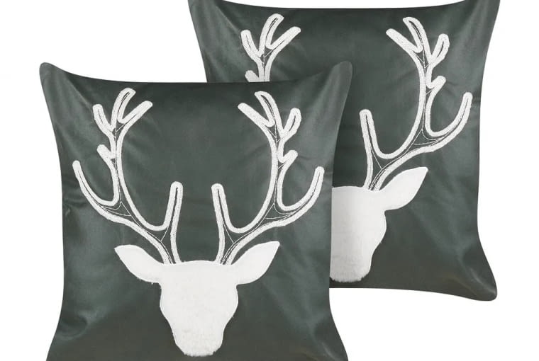 Zestaw 2 poduszek dekoracyjnych BICOCCA Welur 45 x 45 cm Ciemnozielony Wzór świąteczny Zestaw 2 poduszek dekoracyjnych BICOCCA Welur 45 x 45 cm Ciemnozielony Wzór świąteczny