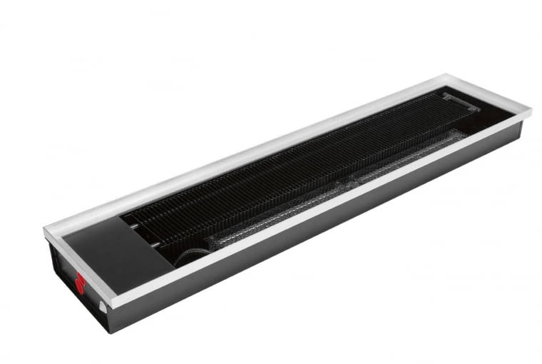 Triovent/REGULUS-system | Grzejnik z wentylatorem | wymiary [mm]: wys. 80, szer. 300, dł. 750, 1250, 1750, 2250, 2750 | wymiennik - miedziano-aluminiowy; moc: 169-2960 W (75/65/20) | maks. temp.: 110°C | Cena: 1089-3478 zł (bez podestu), www.regulus.com.pl